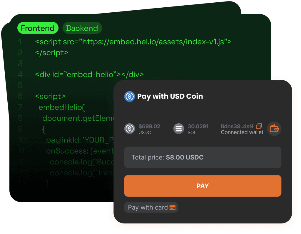 Helio embed and checkout integration visual