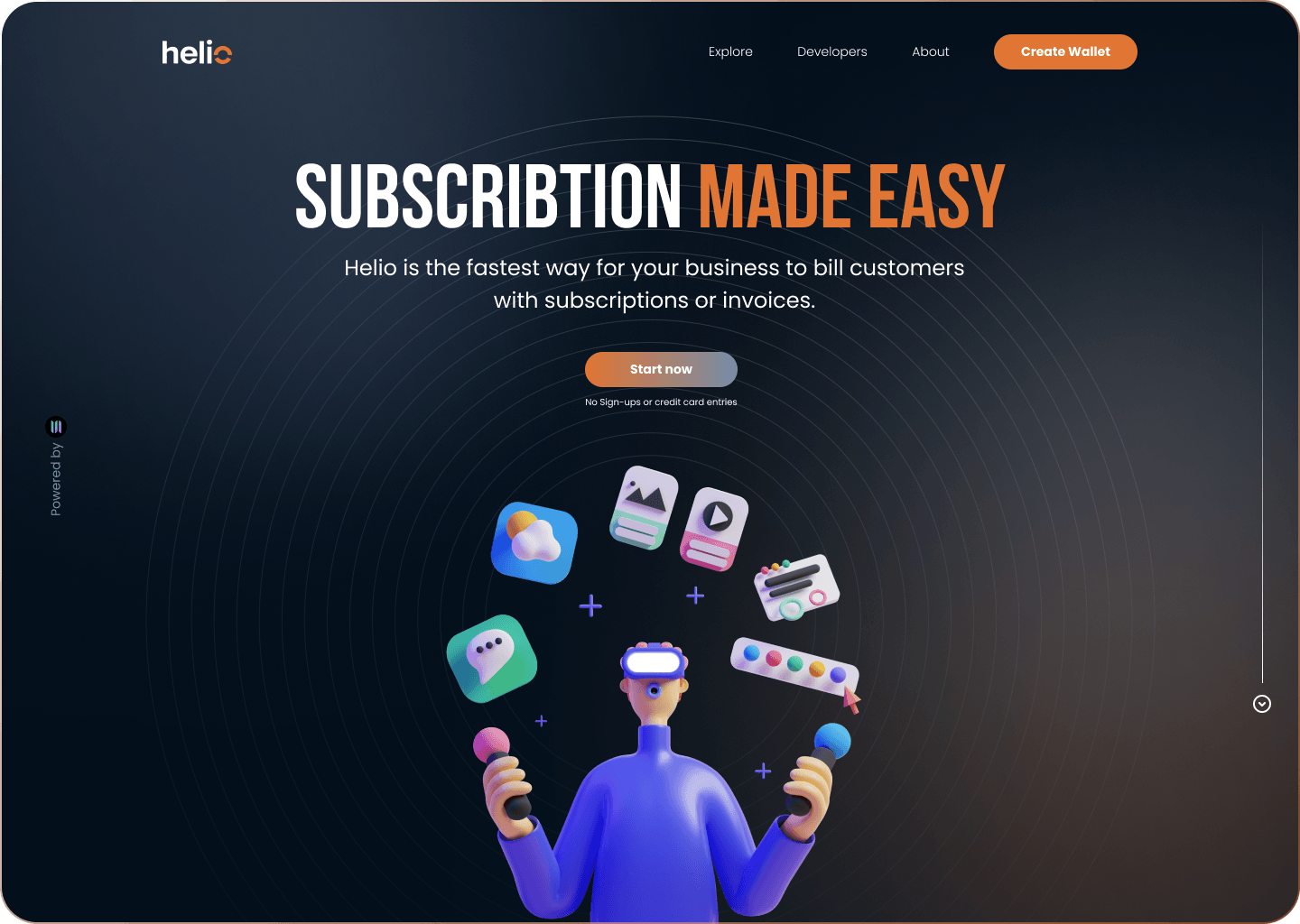 Helio landing page design