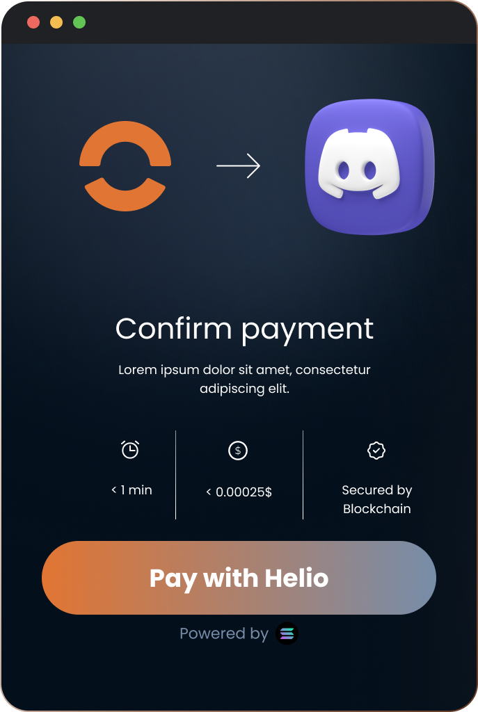 Helio payment confirmation screen