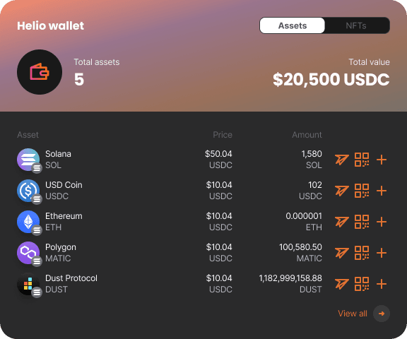 Helio wallet asset overview interface