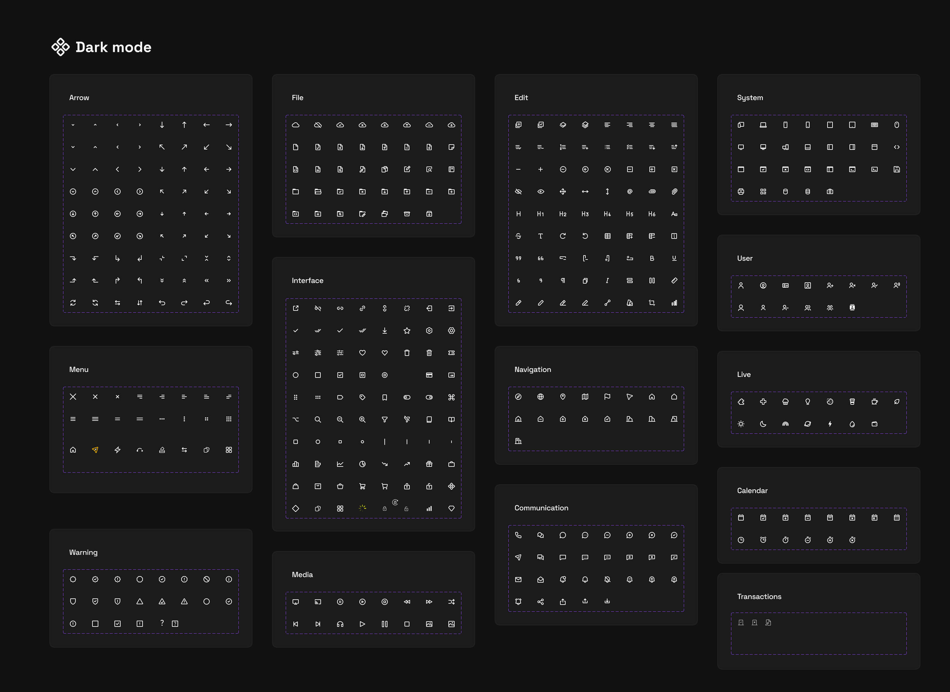 Dark mode iconography library mockup