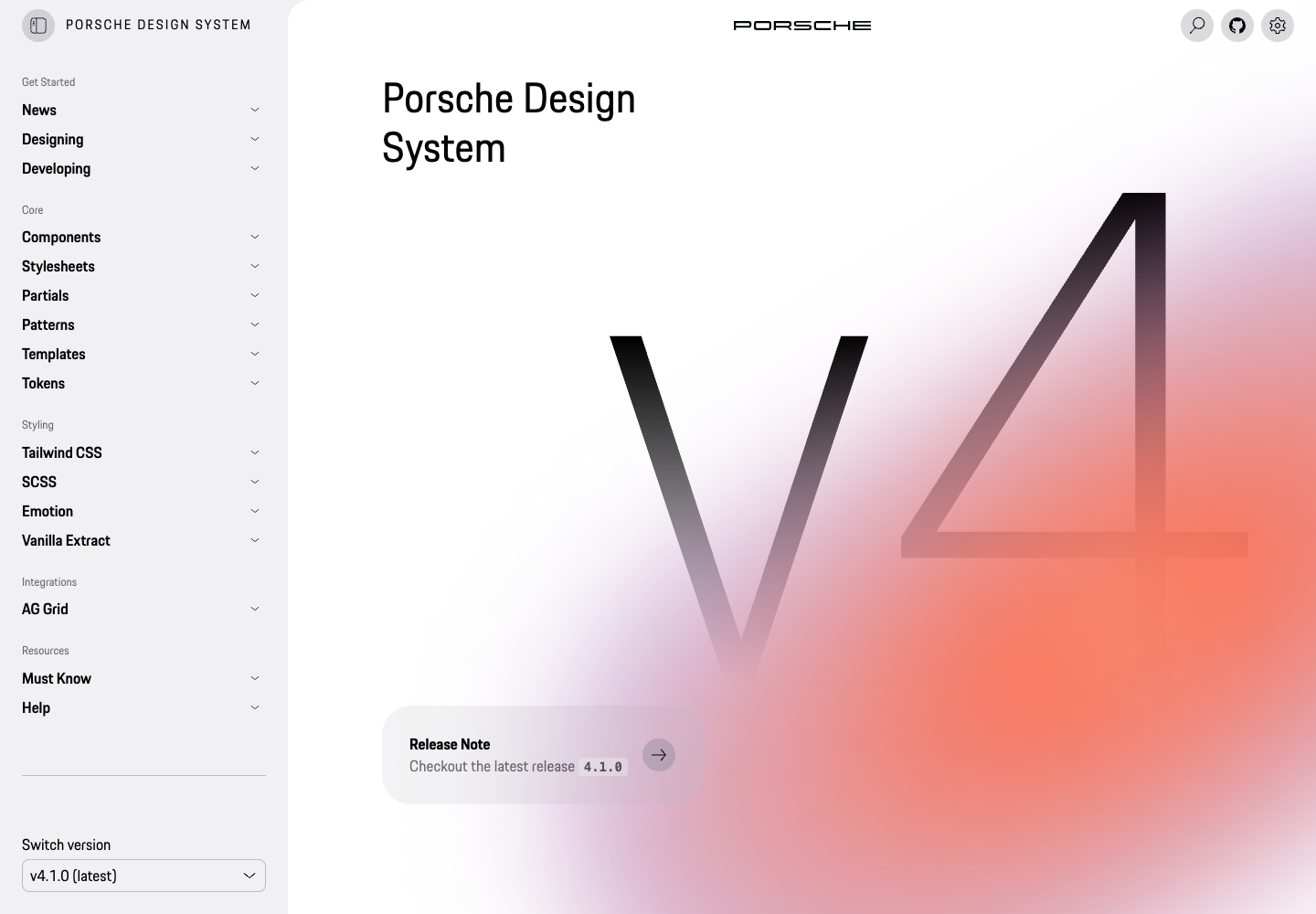 Porsche Design System v4 landing page screenshot